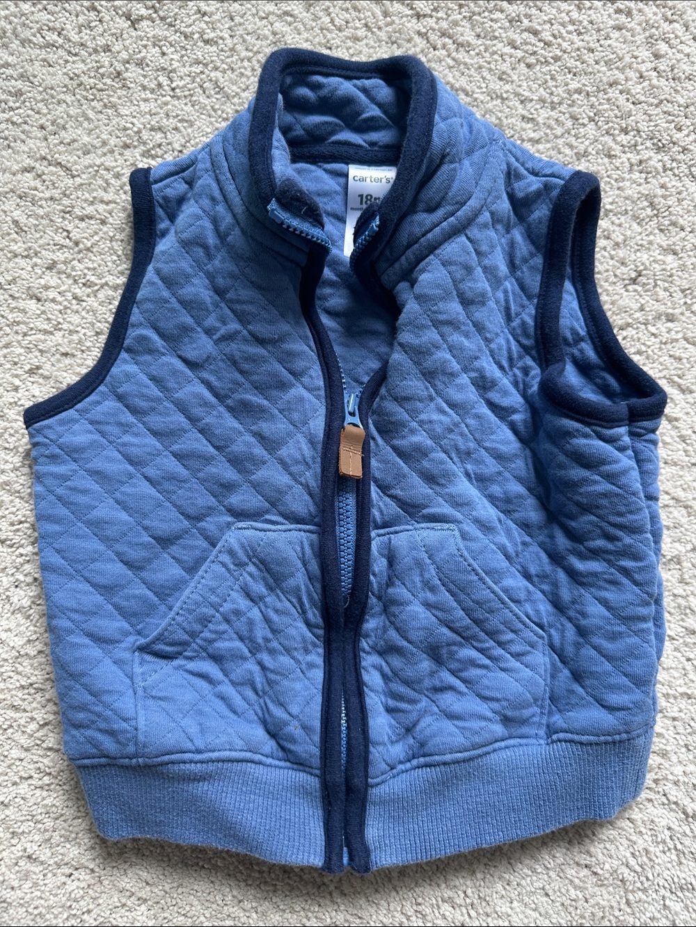 Carter's Quilted Light Blue Kids Vest with Navy Trim